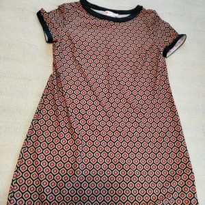 NWOT Jude Connally A-line dress with black border at neck, hem, and sleeves